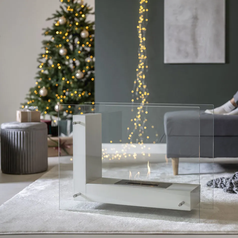 Biosemineu de pardoseala cu structura pe doua fete din sticla si metal - Planeto Viadurini