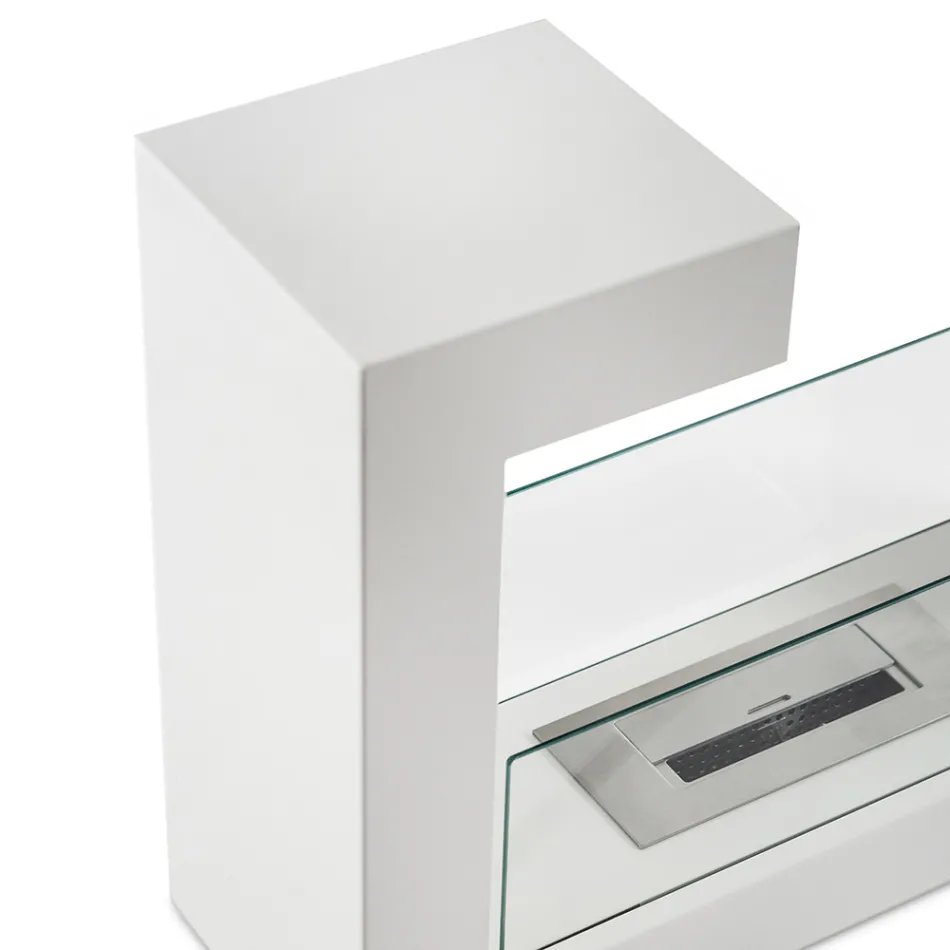 Semineu Bio Floor din Metal Vopsit Alb si Sticla Securizata - Pelide Viadurini