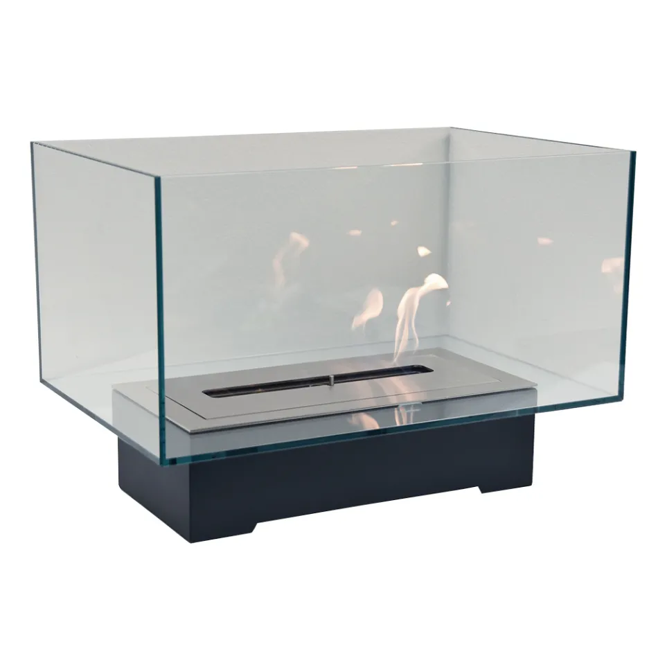 Șemineu de podea cu design modern în sticlă și oțel sau Corten - Bradley Viadurini