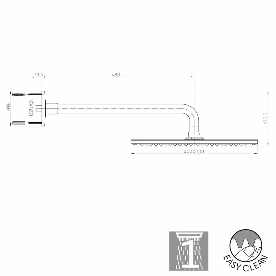 Bossini Visul cap de duș crom elegant, cu un singur braț de pulverizare Viadurini