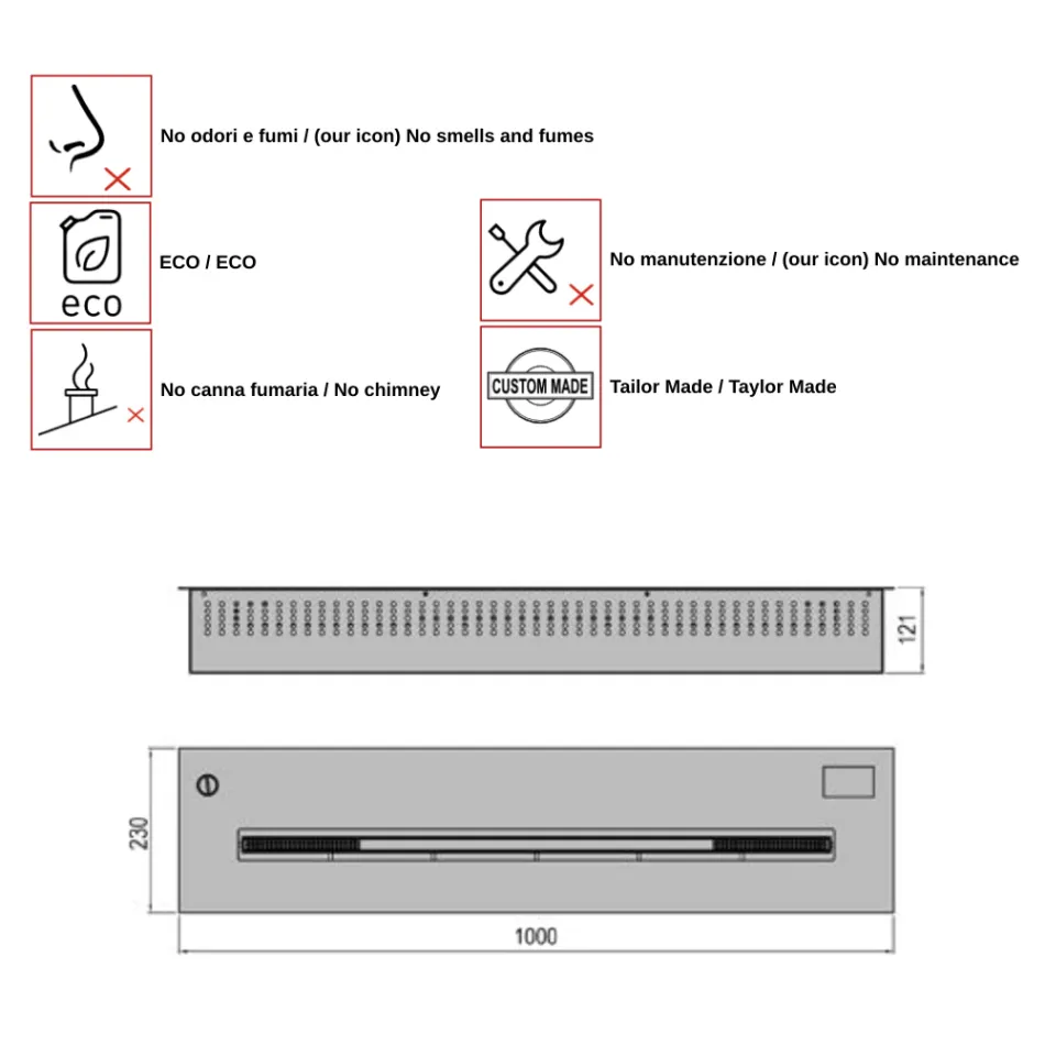 arzător electronic de putere încastrat bioetanolului 3,6kW Aron 100 Viadurini