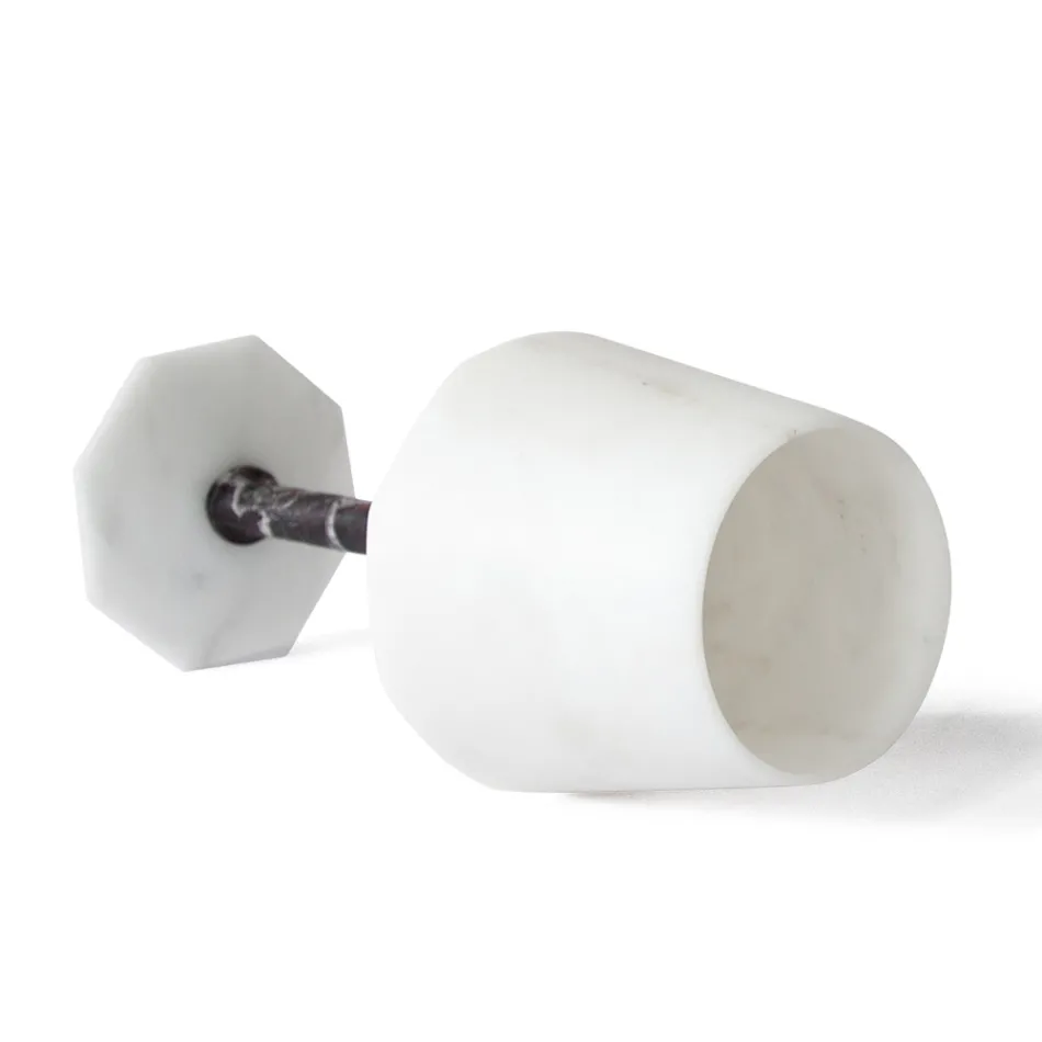 Pahar de vin din marmură albă de Carrara satinată și roșu Levanto - Caglio Viadurini