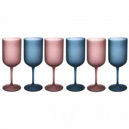 Pahare de vin colorate în sticlă mată cu efect de gheață 12 bucăți - Norvegio Viadurini