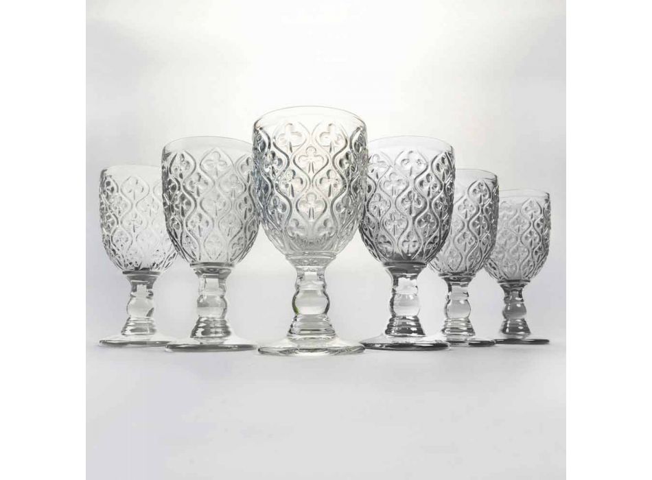 Pahare de vin din sticlă transparentă cu decor arabesc 12 bucăți - Maroc Viadurini