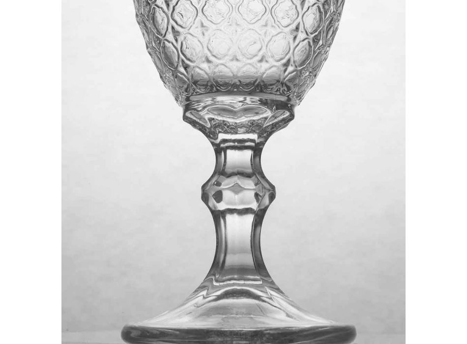 Pahare de vin în sticlă transparentă și decorațiuni în relief, 12 bucăți - Aperi Viadurini