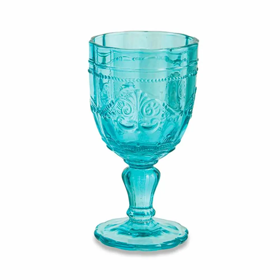 Pahare de vin colorate în sticlă cu decor Arabescato, serviciu 12 bucăți - șurub Viadurini