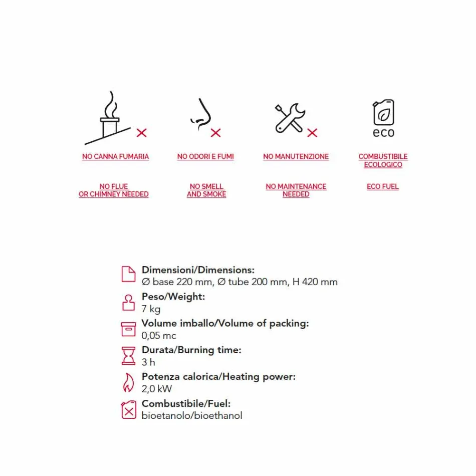 Semineu bioetanolului din oțel inoxidabil și masă de sticlă Leon, realizate în Italia Viadurini