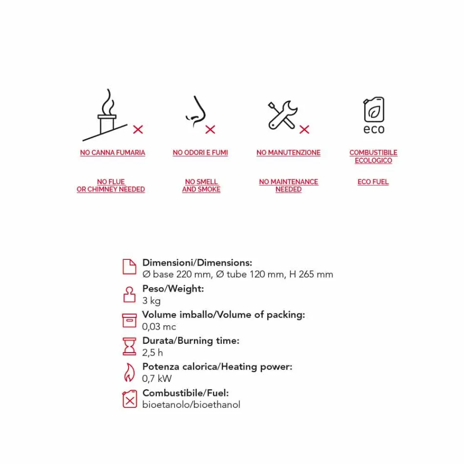 ceramică șemineu și masă de sticlă bioetanol Jim, realizat în Italia Viadurini