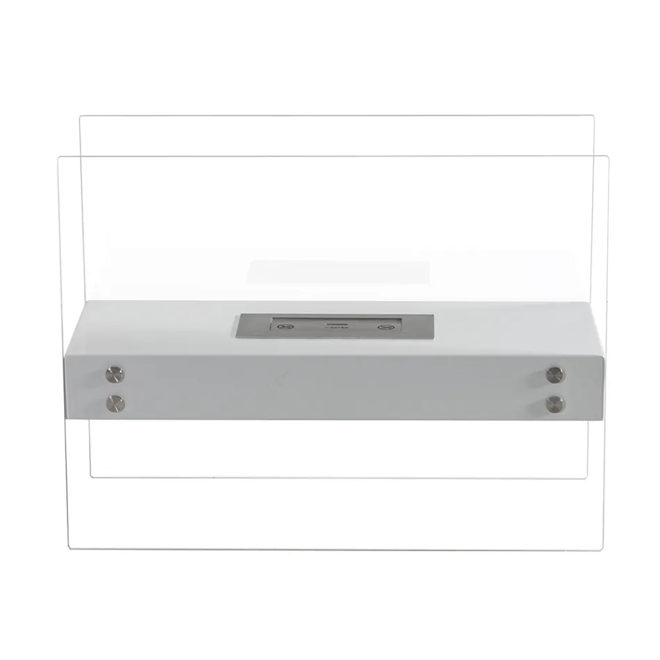 Semineu de podea cu bioetanol din metal alb si sticla securizata - Timon Viadurini