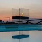 Semineu de podea cu bioetanol din metal negru si sticla securizata - Violante Viadurini