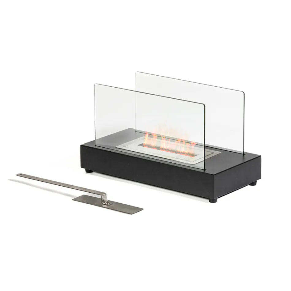 Semineu de masa cu bioetanol din sticla securizata si metal - argintiu Viadurini