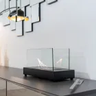 Semineu de masa cu bioetanol din sticla securizata si metal - argintiu Viadurini