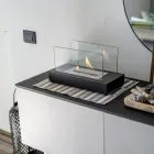 Semineu de masa cu bioetanol din sticla securizata si metal - argintiu Viadurini