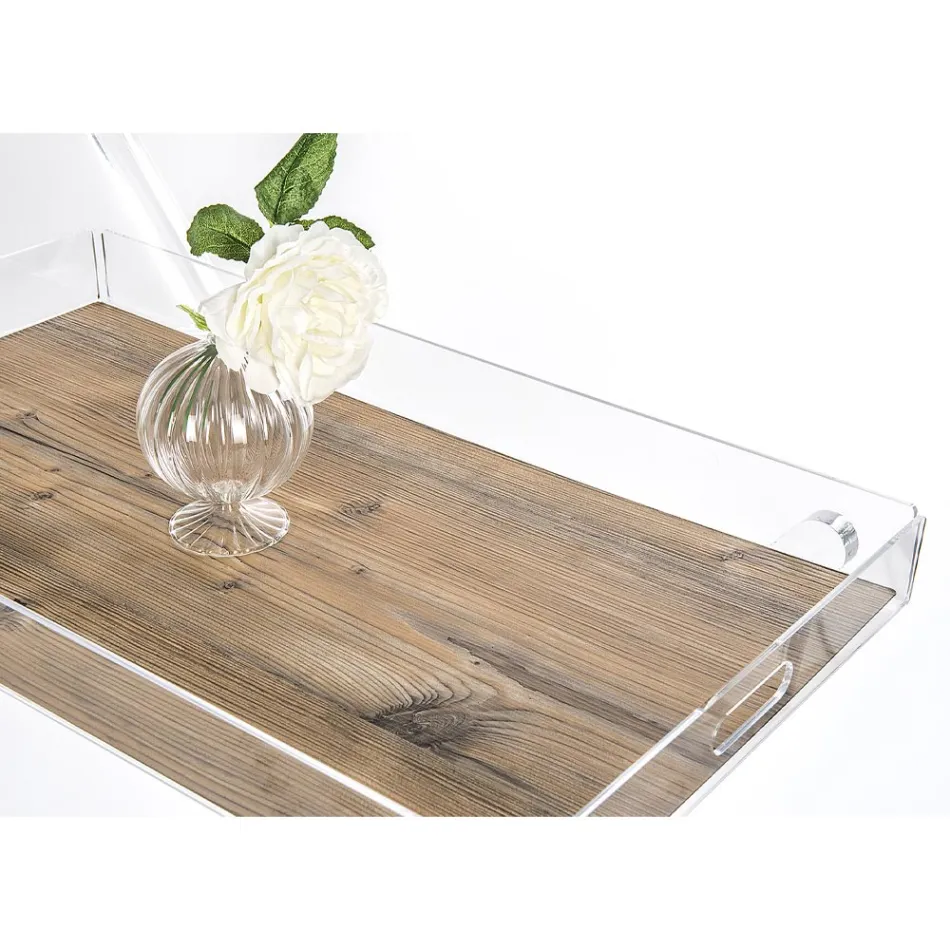 Cărucior de bucătărie 4 roți în plexiglas transparent sau cu lemn - Magimbo Viadurini