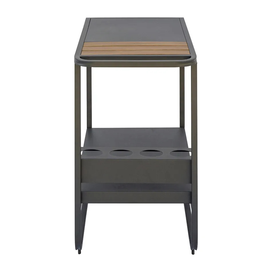 Cărucior de exterior din aluminiu și lemn de rășină cu roți - Virel Viadurini