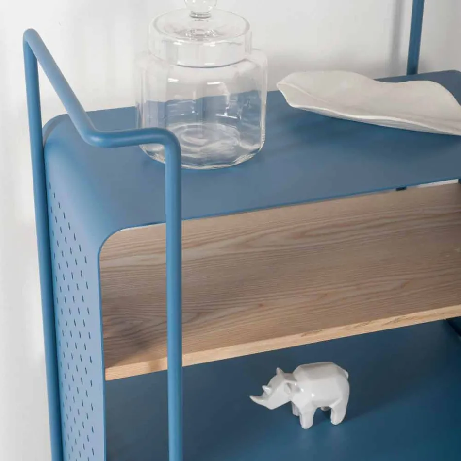 Cărucior de design din oțel cu top din frasin Fabricat în Italia - Murella Viadurini