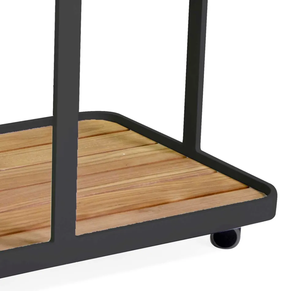 Cărucior din aluminiu în diferite finisaje, cu roți și blat din tec - Cort Viadurini