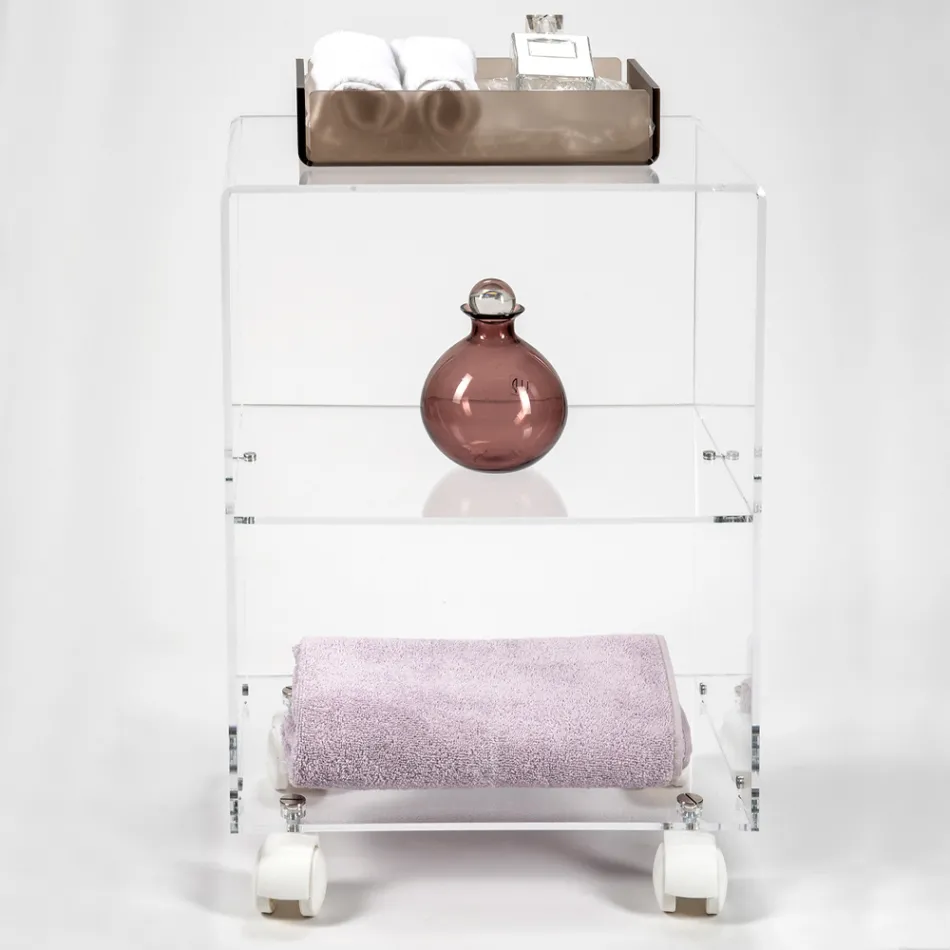 Cărucior cu obiecte cu roți din plexiglas Made in Italy - Rudolf Viadurini