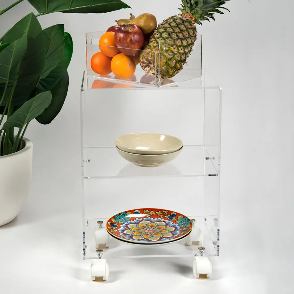 Cărucior de obiecte cu roți din plexiglas Made in Italy - Rudolf Viadurini