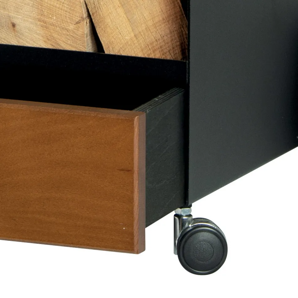 Cărucior din lemn cu sertar și roți Made in Italy - Alpaca Viadurini