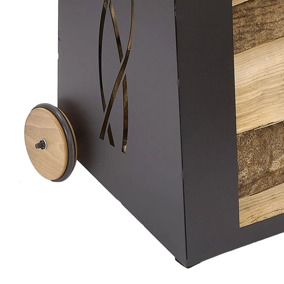 Cărucior de interior pentru lemn de foc Fier vopsit în negru Fabricat în Italia - Chloe Viadurini