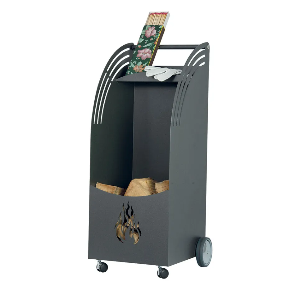 Carucior metalic lemn cu raft si 4 roti Made in Italy - Geco Viadurini