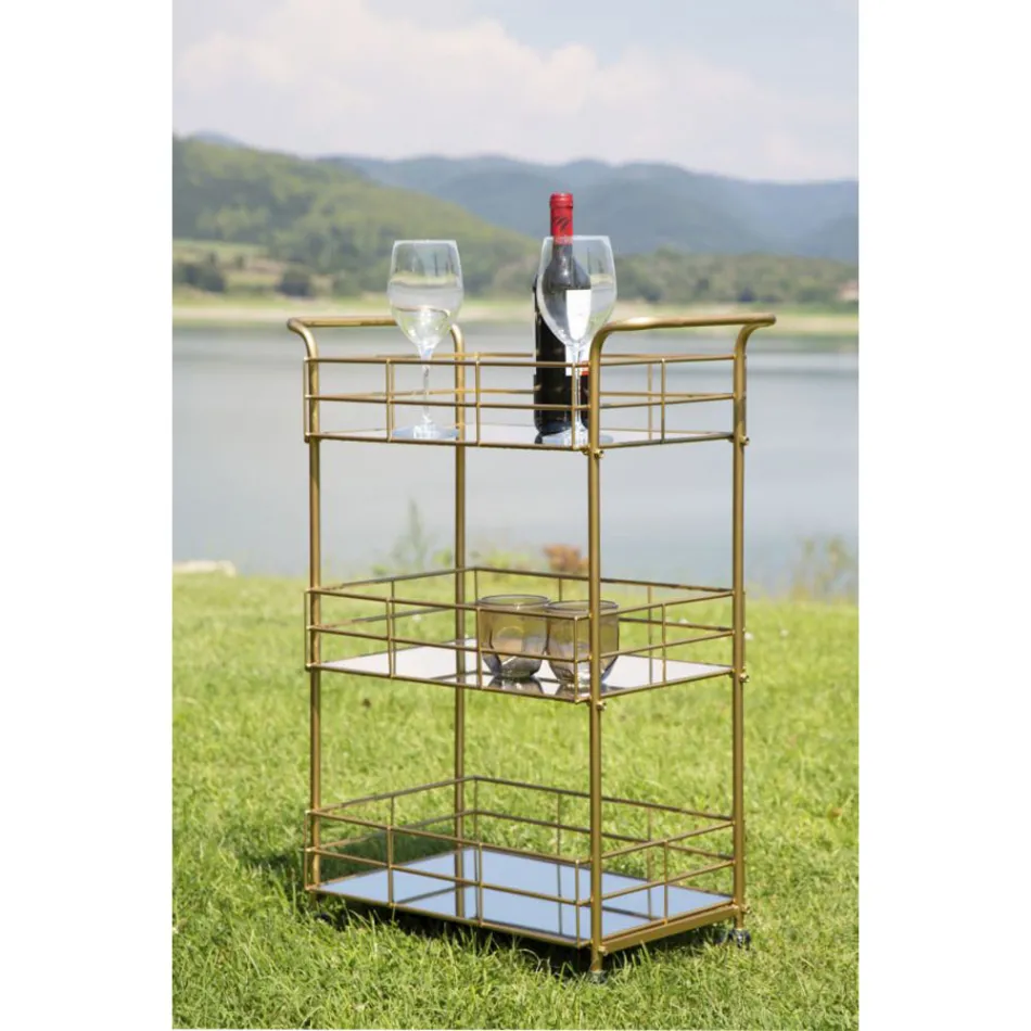 Cărucior alimentar cu structură de fier Finisaj auriu - Viviana Viadurini