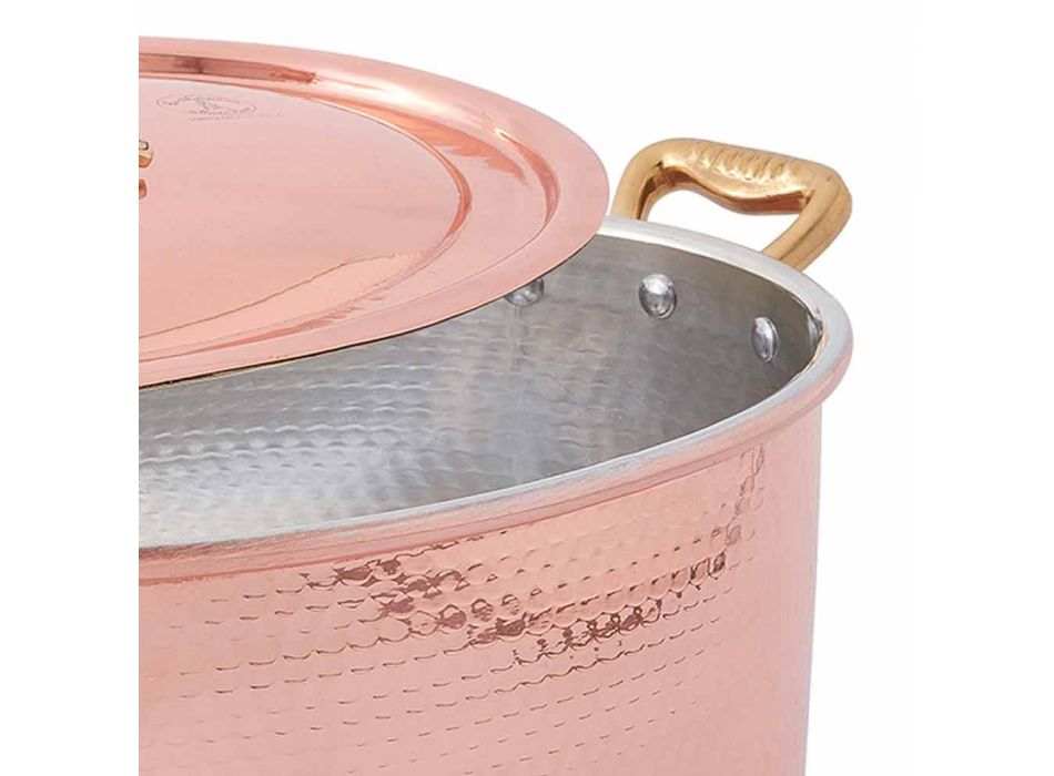 Caserola ovala din cupru conservat manual pentru cuptor si capac 27x20 cm - Mariag Viadurini