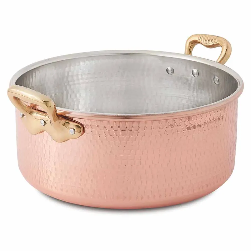 Tigaie medie din mână rotundă din cupru conservat cu 2 mânere 28 cm - Gianfranco Viadurini