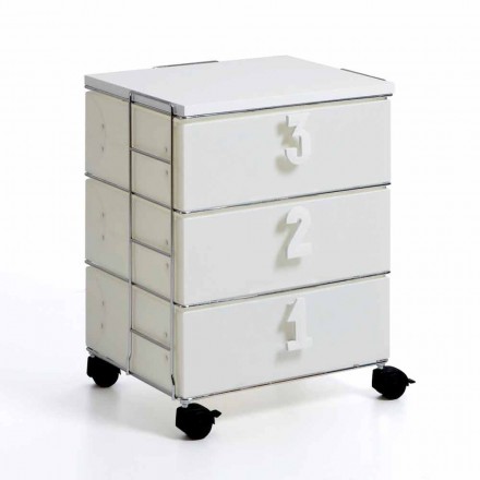 3 sertare cu mânere albe și roți numerice Yodi Viadurini