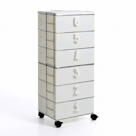 Sertar 6 sertare din MDF alb, cu mânere numerice Yodi Viadurini
