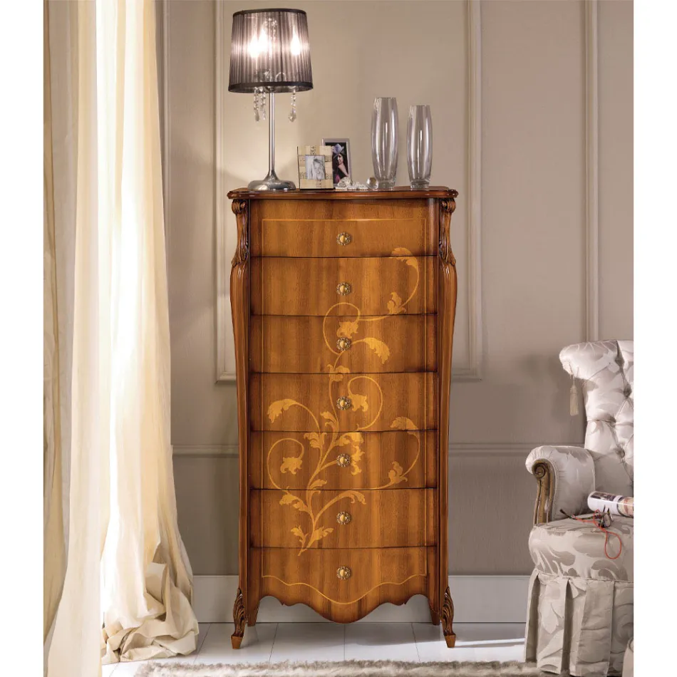 Comoda cu 7 sertare din lemn de nuc incrustat Made in Italy - Commodus Viadurini