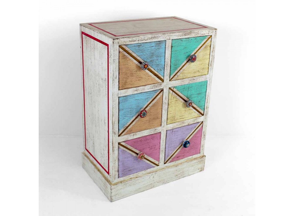 Comodă din lemn fabricată manual cu sertare colorate Made in Italy - Brighella Viadurini