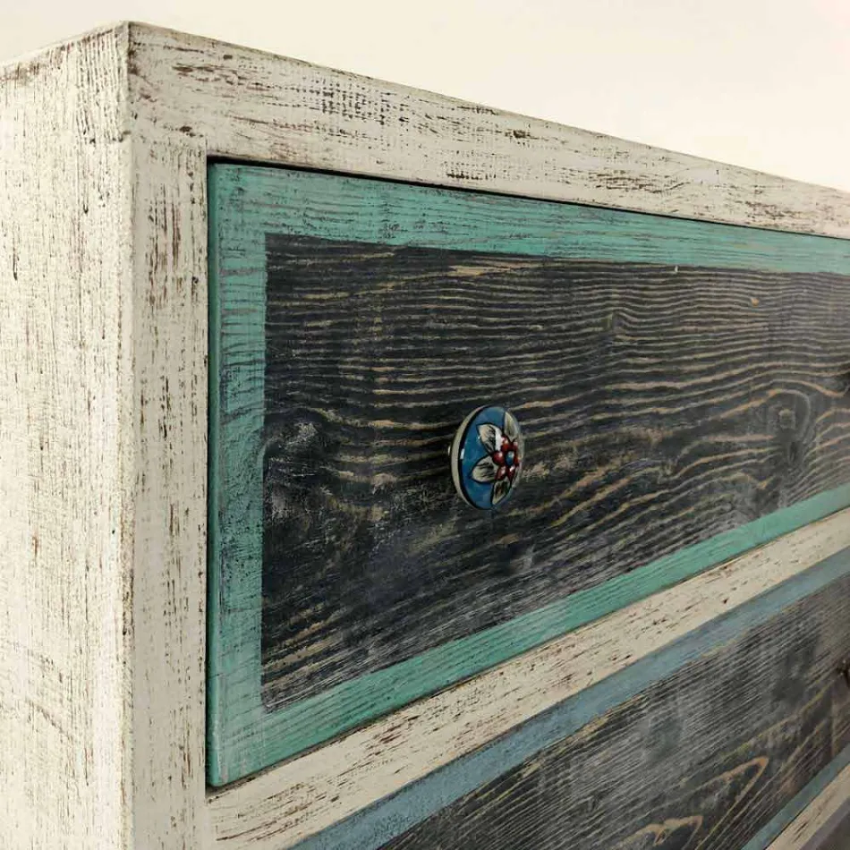 Comodă artizanală din lemn de brad cu 3 sertare Made in Italy - Maimuță Viadurini