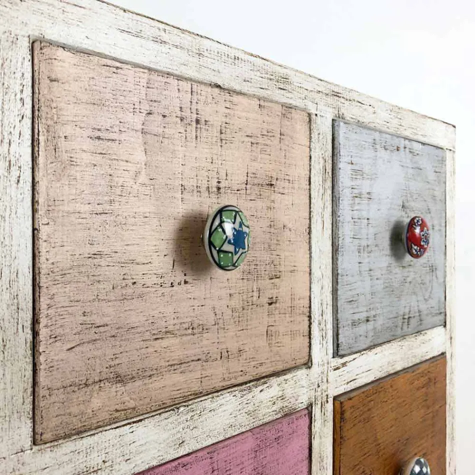 Comodă artizanală din lemn masiv cu 9 sertare Made in Italy - Pierrot Viadurini