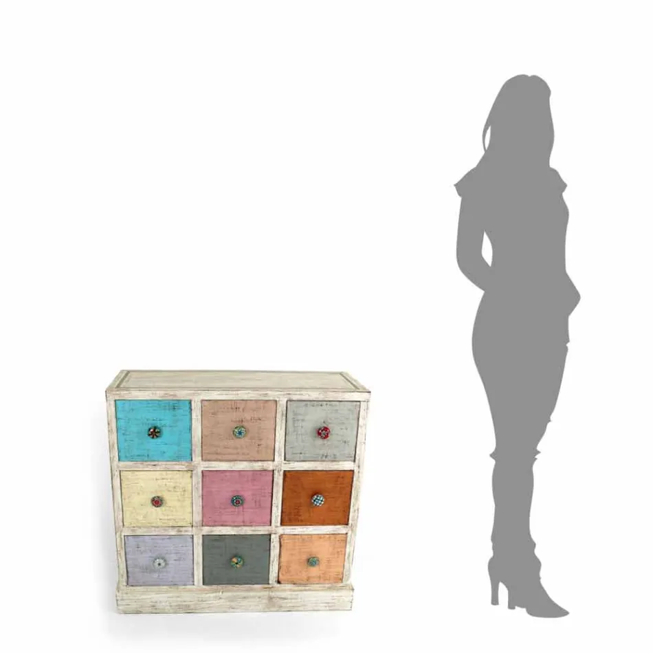 Comodă artizanală din lemn masiv cu 9 sertare Made in Italy - Pierrot Viadurini