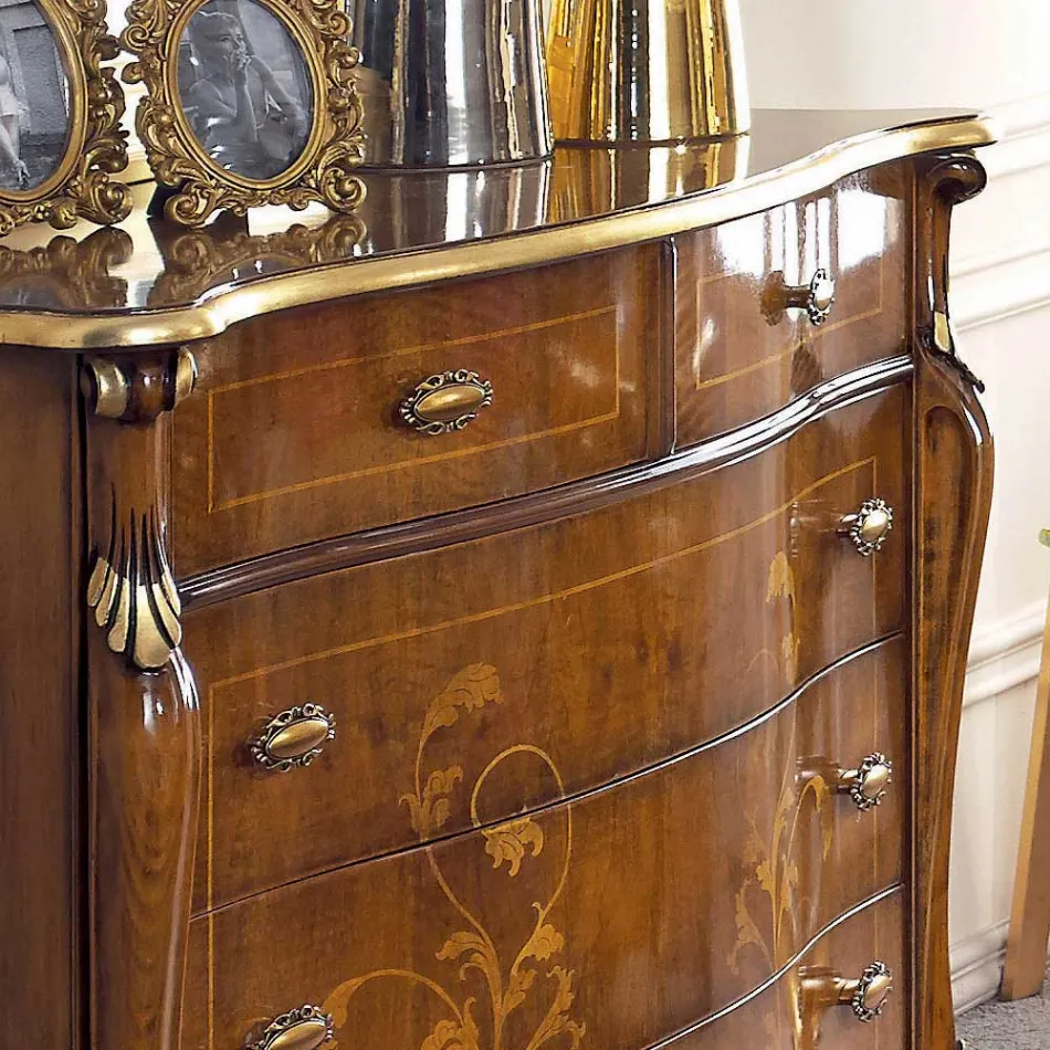 Comodă pentru dormitor din lemn incrustat și oglindă Made in Italy - Cambrige Viadurini