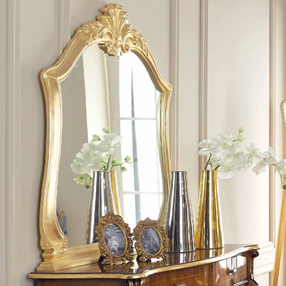 Comodă pentru dormitor din lemn incrustat și oglindă Made in Italy - Cambrige Viadurini