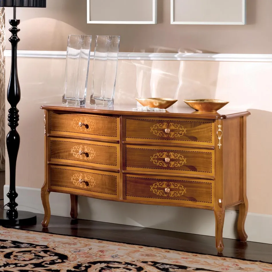 Comodă clasică din lemn de nuc 4 sau 6 sertare Made in Italy - Katerine Viadurini