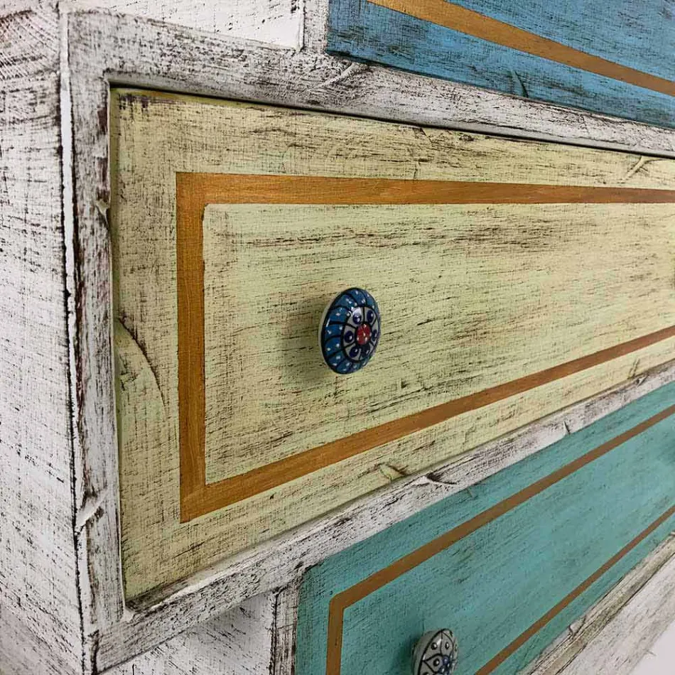 Comoda cu sertare colorate și butoane din ceramică Made in Italy - Hendriks Viadurini