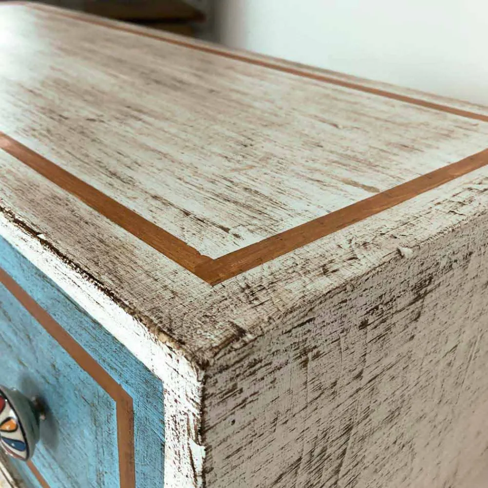 Comoda cu sertare colorate și butoane din ceramică Made in Italy - Hendriks Viadurini