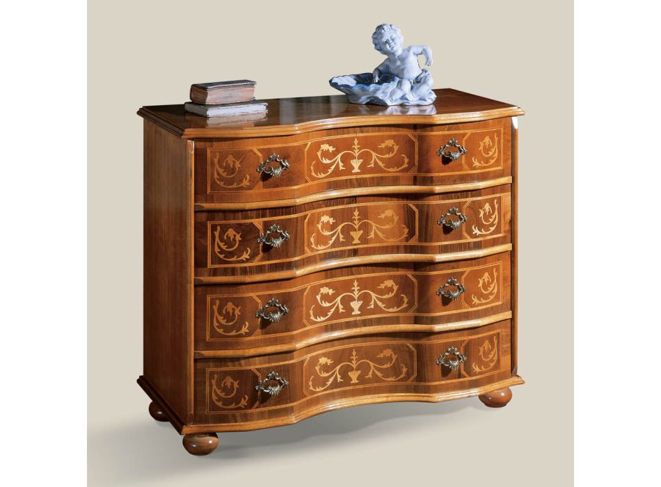 Comodă în stil clasic din lemn cu sertare Made in Italy - Elegantă Viadurini