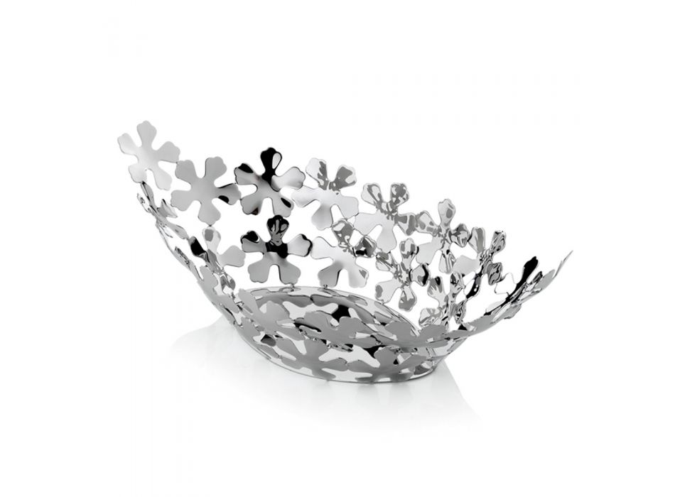 Piesa centrala de design din metal argintiu cu decoratiuni de flori de lux - Megghy Viadurini