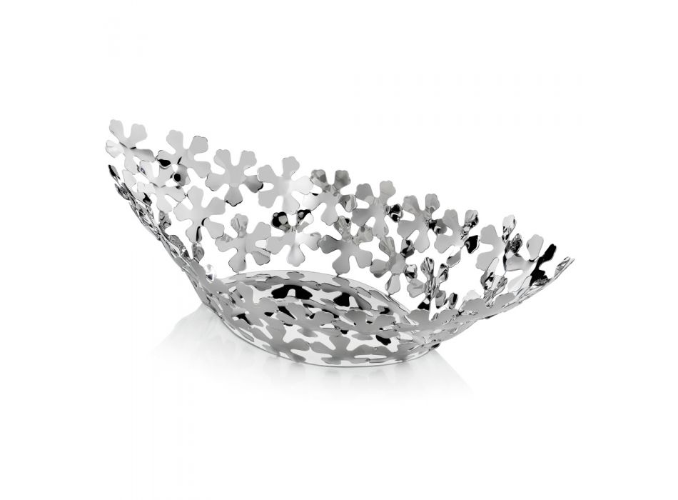 Piesa centrala de design din metal argintiu cu decoratiuni de flori de lux - Megghy Viadurini