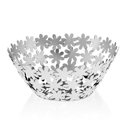 Piesa centrala de design din metal argintiu si decor de flori de lux - Terraceo Viadurini