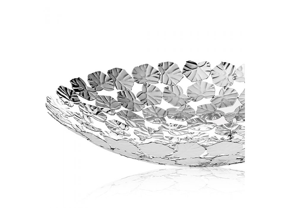 Piesa centrala rotunda din metal argintiu cu decor de frunze de lux - Pinko Viadurini