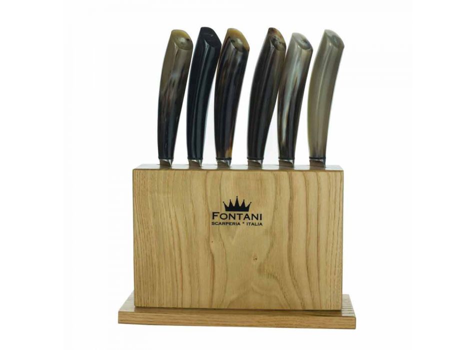 Bloc din lemn de măslin cu 6 cuțite pentru friptură fabricate în Italia - Bloc Viadurini