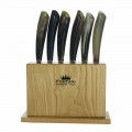 Bloc din lemn de măslin cu 6 cuțite pentru friptură fabricate în Italia - Bloc