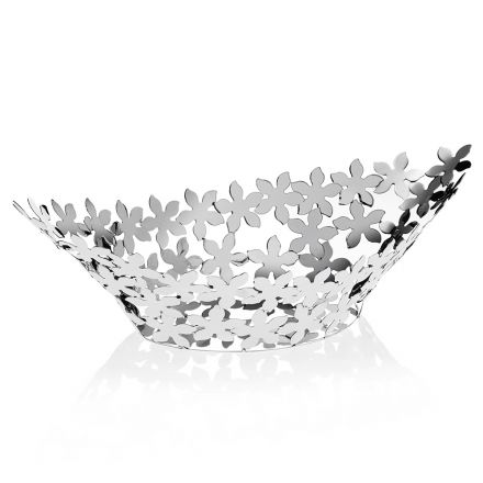 Coș de pâine din metal argintiu Decor de flori cu design de lux - Terraceo Viadurini