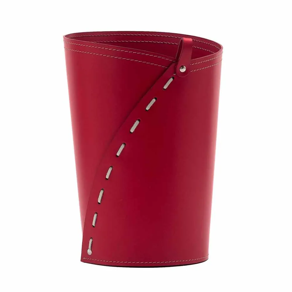 Coș de hârtie pentru deșeuri din piele pentru biroul Servus, realizat manual în Italia Viadurini